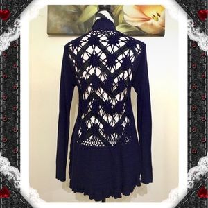 Vila Purple Crochet Back Ruffles Open Cardigan